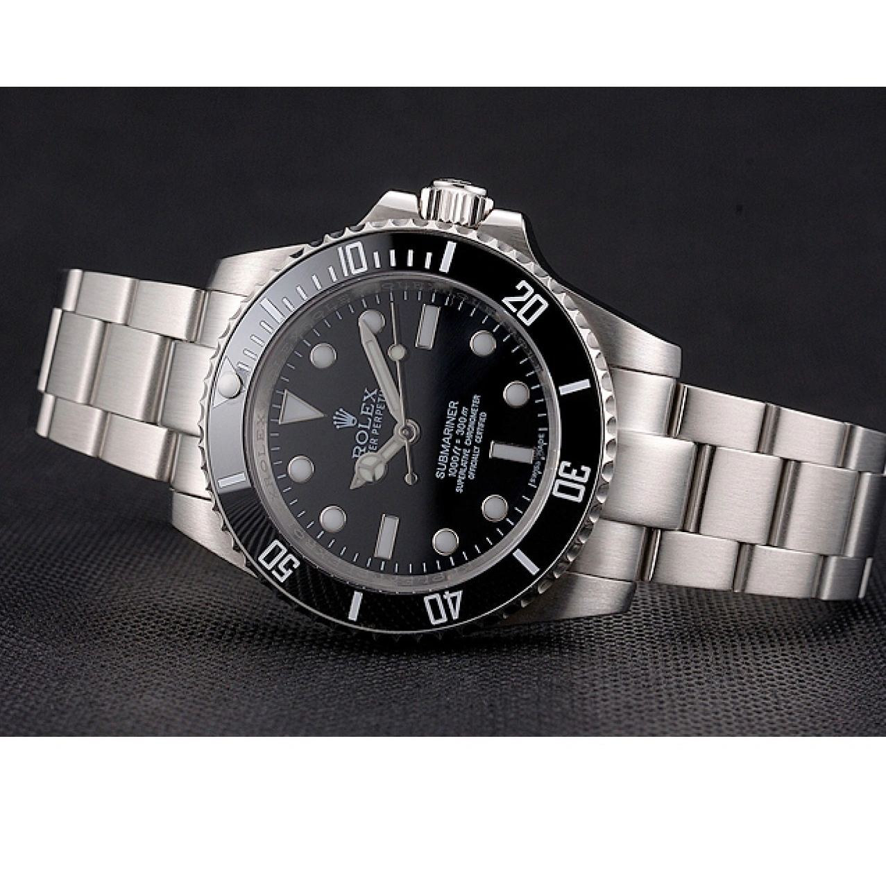 MiroTime 1027 Swiss Rolex Submariner No Date Black Dial And Bezel Stainless Steel Case And Bracelet